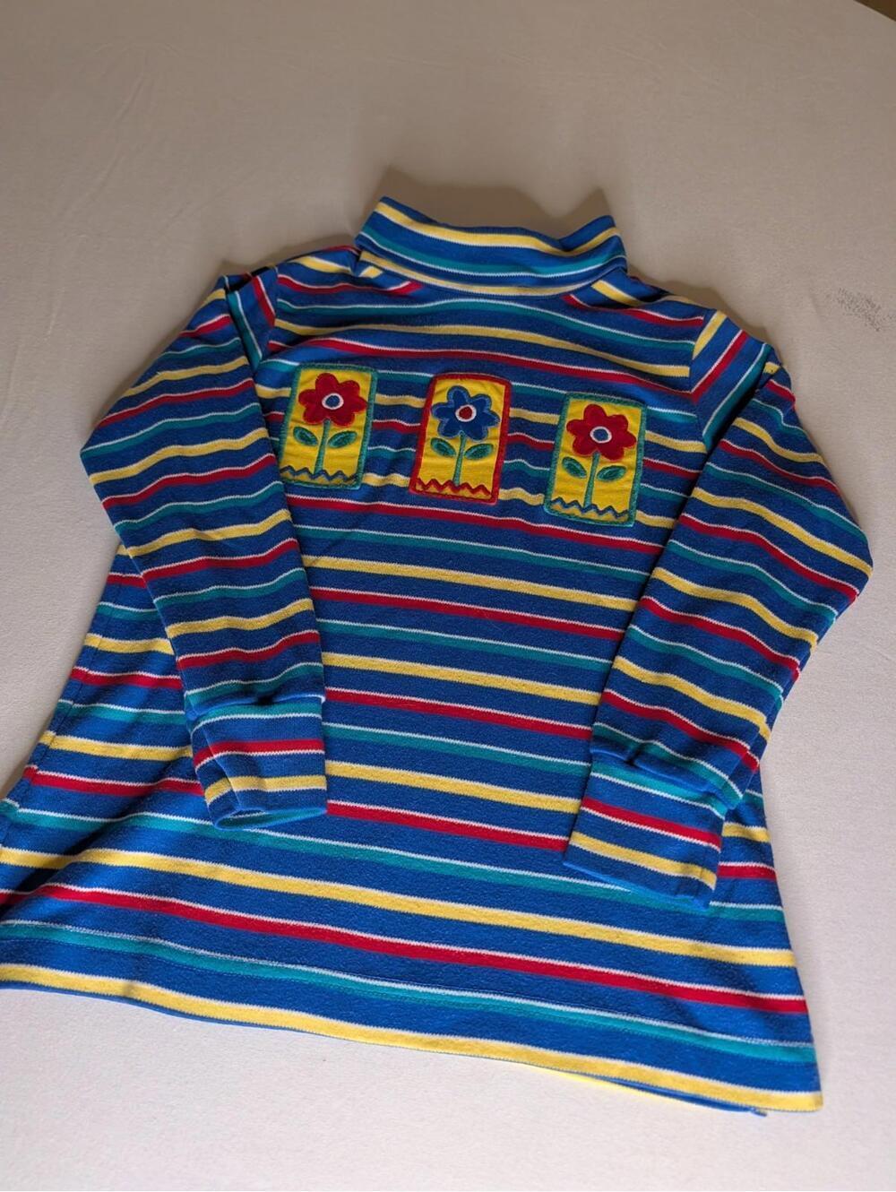 Vintage Colorful Flowers Embroidered Kids Shirt Size S Blue Kellies Kids Cute